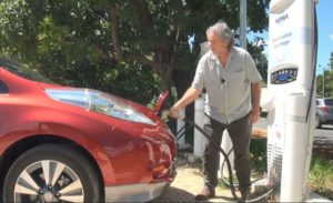 Vincent Selleck charging his EV Nissan Leaf